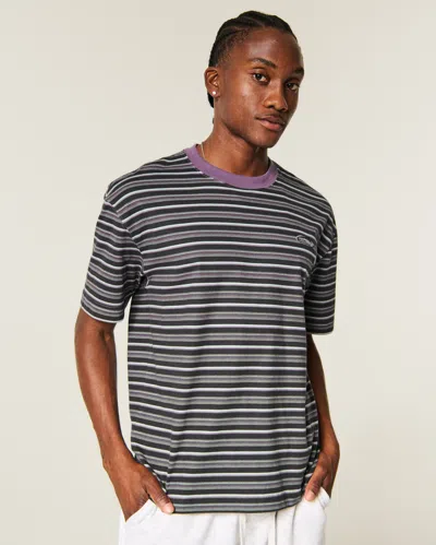 Hollister Boxy Heavyweight Logo Crew T-shirt In Black Stripe