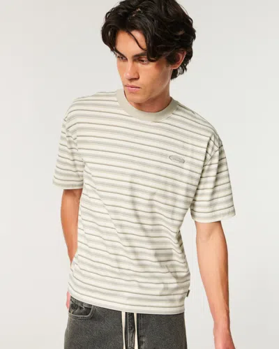 Hollister Boxy Heavyweight Logo Crew T-shirt In Cream Stripe
