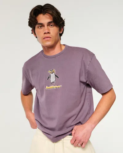 Hollister Boxy Heavyweight Logo Graphic Tee In Purple