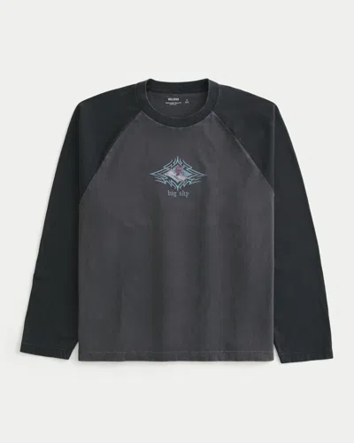 Hollister Boxy Heavyweight Long-sleeve Big Sky Graphic Tee In Black