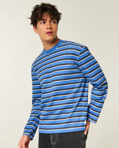 Hollister Boxy Heavyweight Long-sleeve Cotton Crew T-shirt In Blue