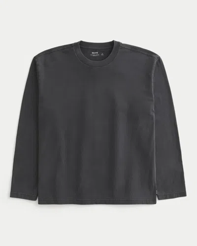 Hollister Boxy Heavyweight Long-sleeve Cotton Crew T-shirt In Gray