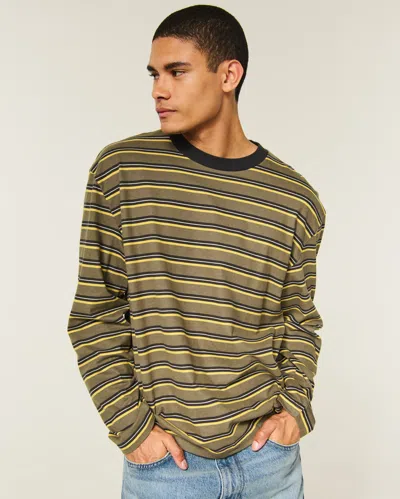 Hollister Boxy Heavyweight Long-sleeve Cotton Crew T-shirt In Green