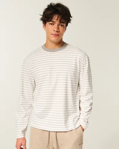 Hollister Boxy Heavyweight Long-sleeve Cotton Crew T-shirt In White