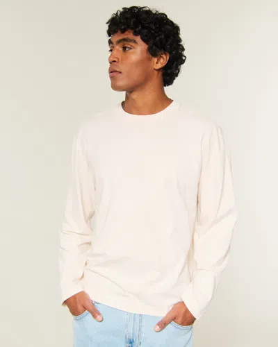 Hollister Boxy Heavyweight Long-sleeve Crew T-shirt In Cream