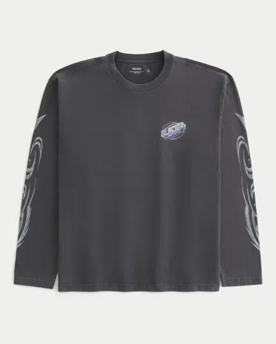Hollister Boxy Heavyweight Long-sleeve Glacier Montana Graphic Tee In Black