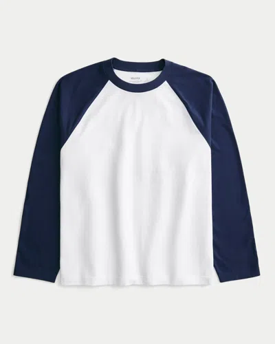 Hollister Boxy Heavyweight Long-sleeve Raglan Crew T-shirt In Navy And White