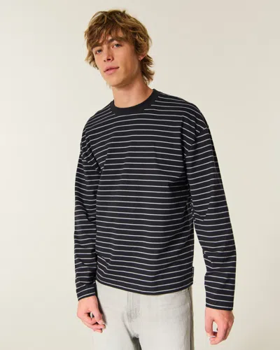 Hollister Boxy Heavyweight Long-sleeve Striped Crew T-shirt In Black Stripe