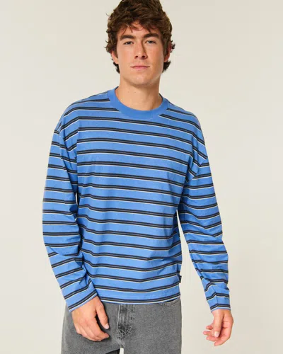 Hollister Boxy Heavyweight Long-sleeve Striped Crew T-shirt In Blue Stripe