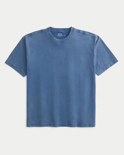 Hollister Boxy Heavyweight Micro Logo Crew T-shirt In Blue