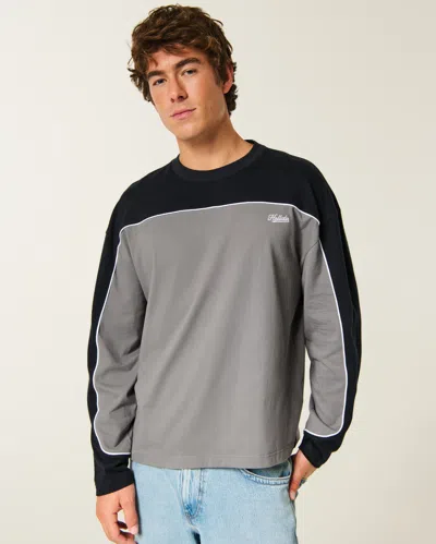 Hollister Boxy Heavyweight Piping Logo Crew T-shirt In Gray