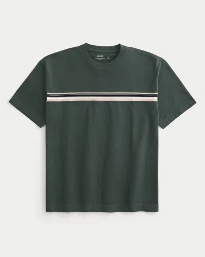 Hollister Boxy Heavyweight Striped Crew T-shirt In Green