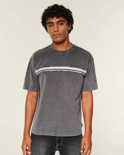 Hollister Boxy Heavyweight Striped Crew T-shirt In Charcoal