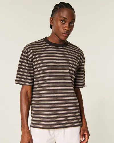 Hollister Boxy Heavyweight Striped Crew T-shirt In Dark Brown Stripe