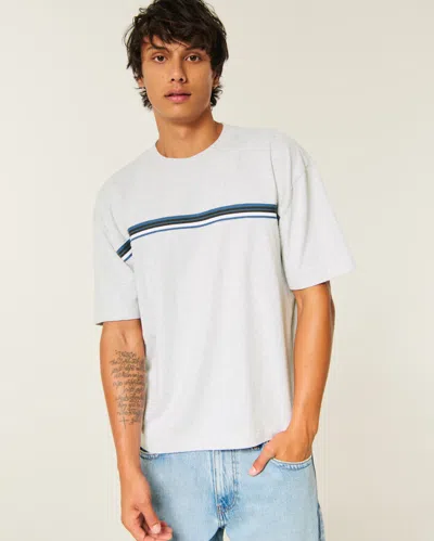 Hollister Boxy Heavyweight Striped Crew T-shirt In Heather Gray