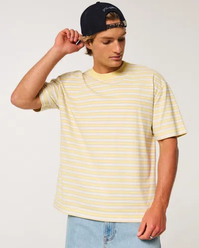 Hollister Boxy Heavyweight Striped Crew T-shirt In Yellow Stripe