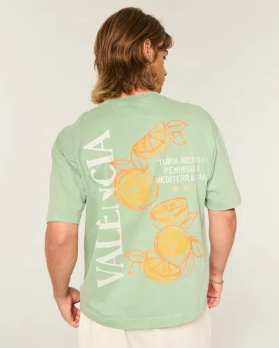 Hollister Boxy Heavyweight València Spain Graphic Tee In Green