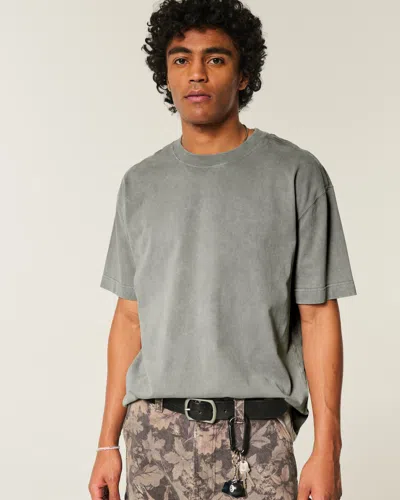 Hollister Boxy Heavyweight Washed Cotton Crew T-shirt In Gray