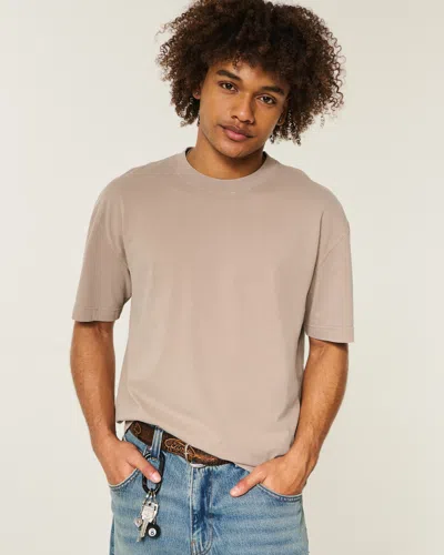 Hollister Boxy Heavyweight Washed Cotton Crew T-shirt In Brown