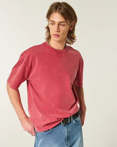 Hollister Boxy Heavyweight Washed Crew T-shirt In Burgundy