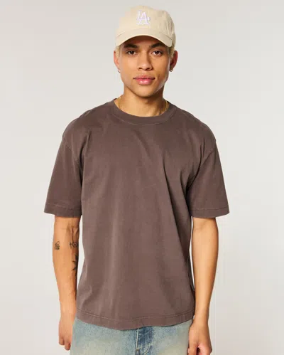 Hollister Boxy Heavyweight Washed Crew T-shirt In Dark Brown