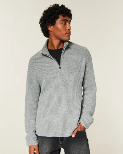 Hollister Boxy Heavyweight Washed Quarter-zip Sweater In Gray