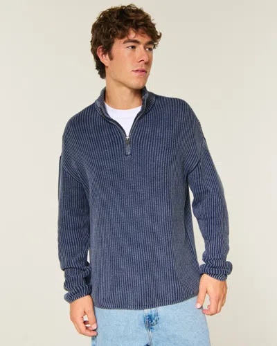 Hollister Boxy Heavyweight Washed Quarter-zip Sweater In Blue