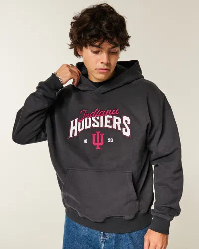 Hollister Boxy Indiana University Hoosiers Graphic Hoodie In Gray