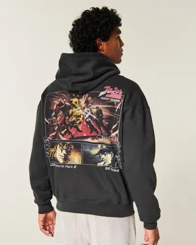 Hollister Boxy Jojo's Bizarre Adventure Graphic Hoodie In Charcoal
