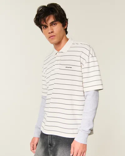 Hollister Boxy Layered 2-in-1 Logo Polo In Neutral