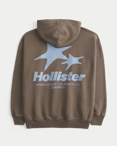 Hollister Boxy Logo Graphic Hoodie In Brown