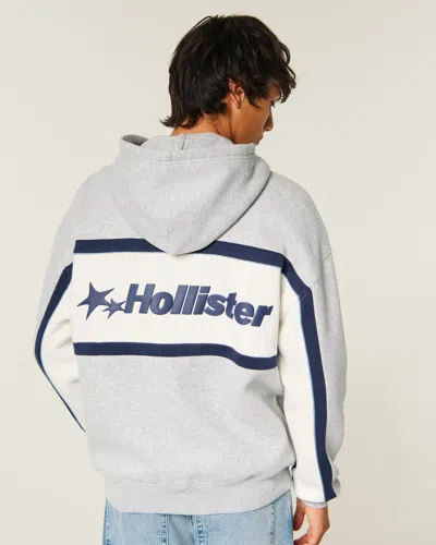 Hollister Boxy Logo Graphic Hoodie In Heather Grey