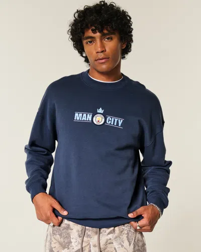Hollister Boxy Manchester City Fc Graphic Crew Sweatshirt In Blue