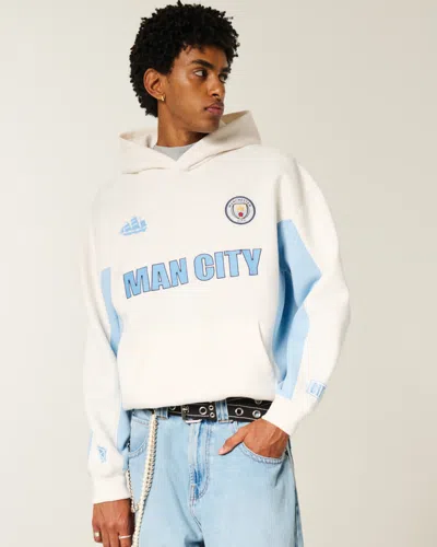 Hollister Boxy Manchester City F.c. Graphic Hoodie In White
