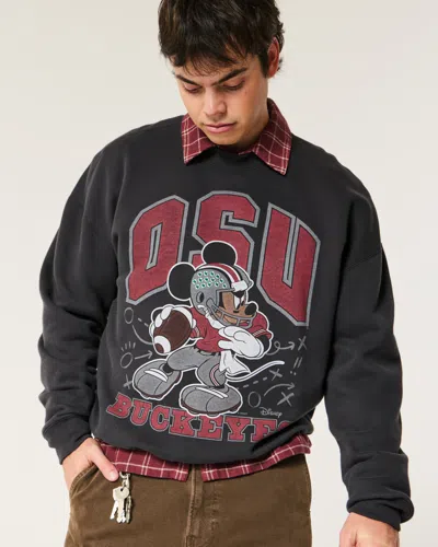 Hollister Boxy Mickey Mouse Ohio State Buckeyes Graphic Crew Sweatshirt In Black