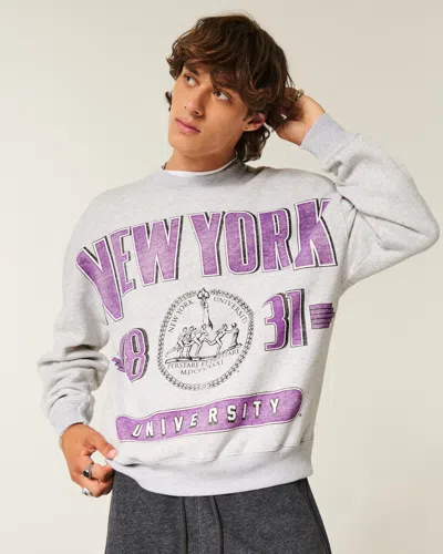 Hollister Boxy New York University Violets Graphic Crew Sweatshirt In Gray