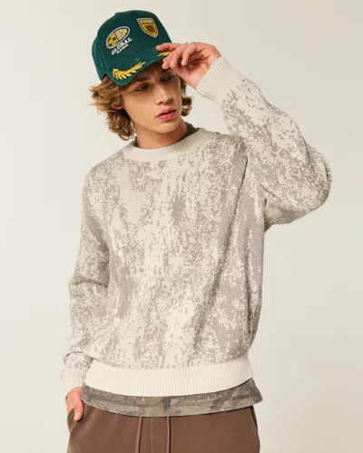 Hollister Boxy Pattern Crew Sweater In Gray