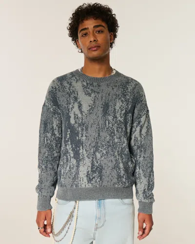 Hollister Boxy Pattern Crew Sweater In Gray