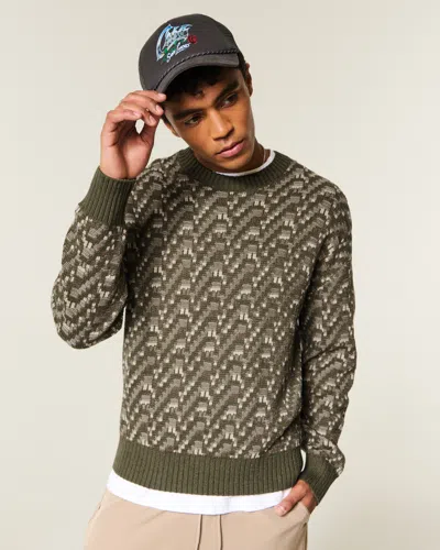 Hollister Boxy Pattern Crew Sweater In Brown