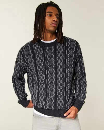Hollister Boxy Pattern Crew Sweater In Black