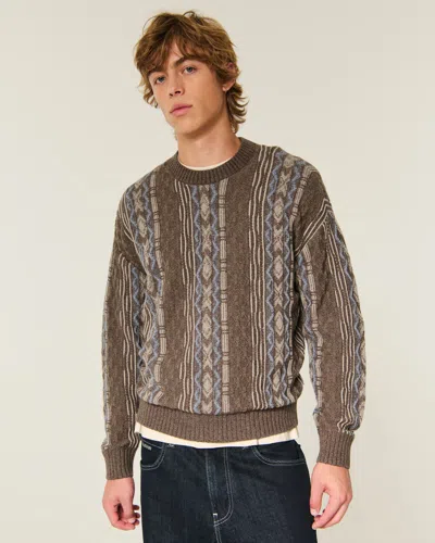 Hollister Boxy Pattern Crew Sweater In Blue