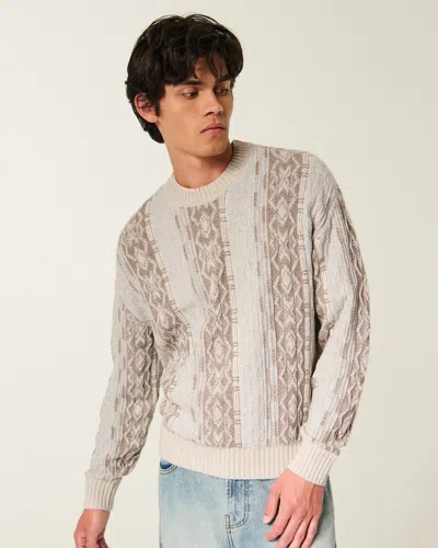 Hollister Boxy Pattern Crew Sweater In Neutral