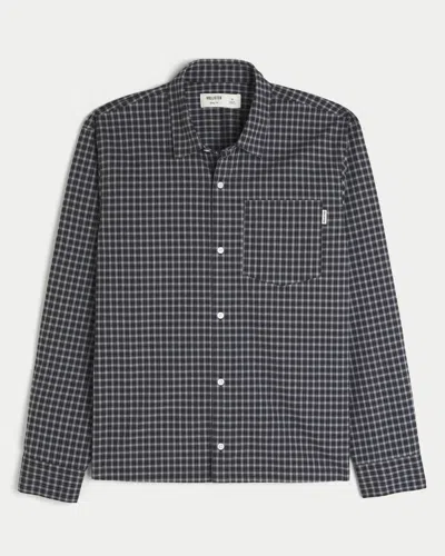 Hollister Boxy Poplin Button-through Shirt In Black