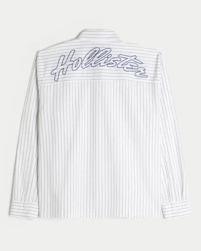 Hollister Boxy Poplin Logo Graphic Shirt In White