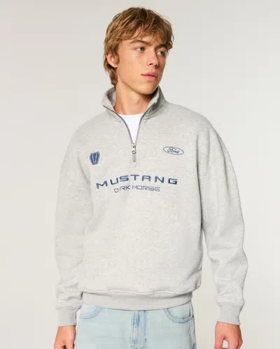 Hollister Boxy Quarter-zip Ford Mustang Dark Horse Graphic Sweatshirt In Gray