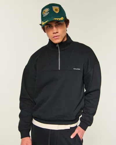 Hollister Boxy Quarter-zip Logo Sweatshirt In Black