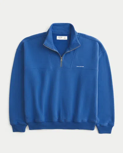 Hollister Boxy Quarter-zip Logo Sweatshirt In Blue