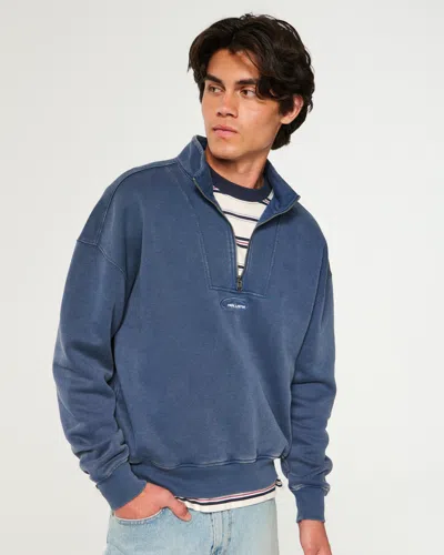 Hollister Boxy Quarter-zip Logo Sweatshirt In Blue