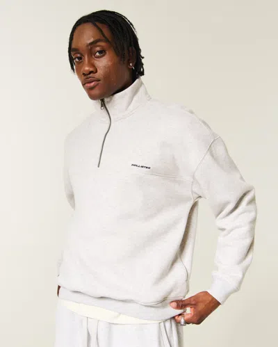 Hollister Boxy Quarter-zip Logo Sweatshirt In Gray
