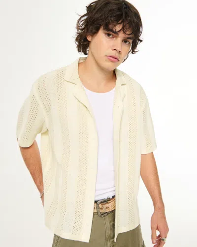 Hollister Boxy Short-sleeve Crochet-style Shirt In Pink